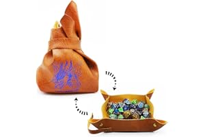 HAOMEJA DND Dice Tray Bag & Tray with Button Role Playing Dice Bag Leather dice Bag Jewelry Coin & Small Accessories Bag Storage Bag (Brown)