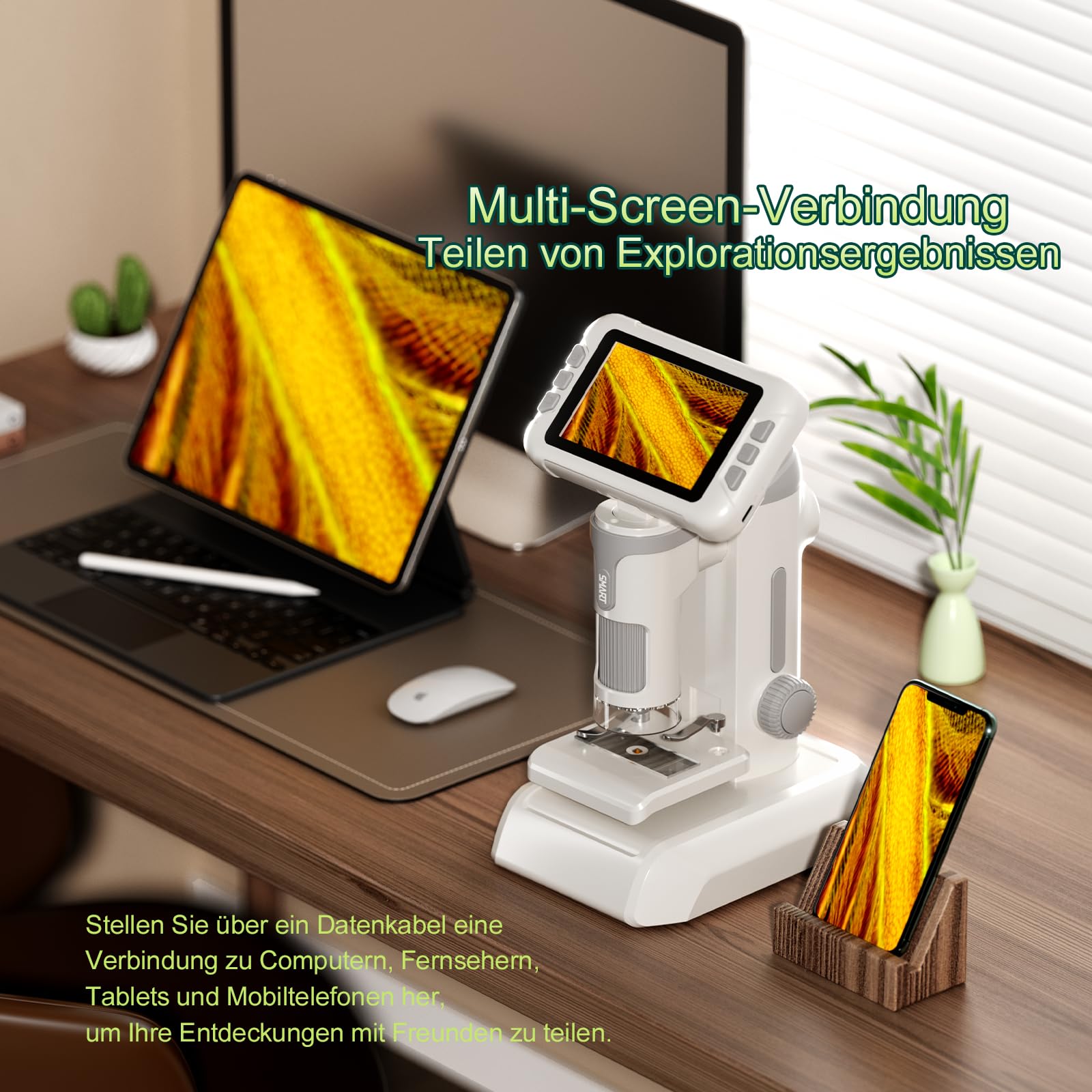 PYRODUM 4,0" IPS Digital Mikroskop 1600X, 1080P Tragbares Handmikroskop mit Foto- und Videoaufzeichnung, 32 GB Karte, LED-Licht, Objektträgerproben, Wiederaufladbar USB-Mikroskop für Kinder/Erwachsene 6
