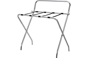 KB Designs - Chrome/Black Metal Foldable Luggage Rack Suitcase Stand