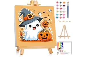 cviokrdu Halloween Paint by Numbers Kit for Kids with Frame - Wooden Easel, Ghosts Paint by Numbers for Kids Ages 4 8 12, Easy Acrylic Oil Painting Kits for Home Wall Decoration 8x8 inch