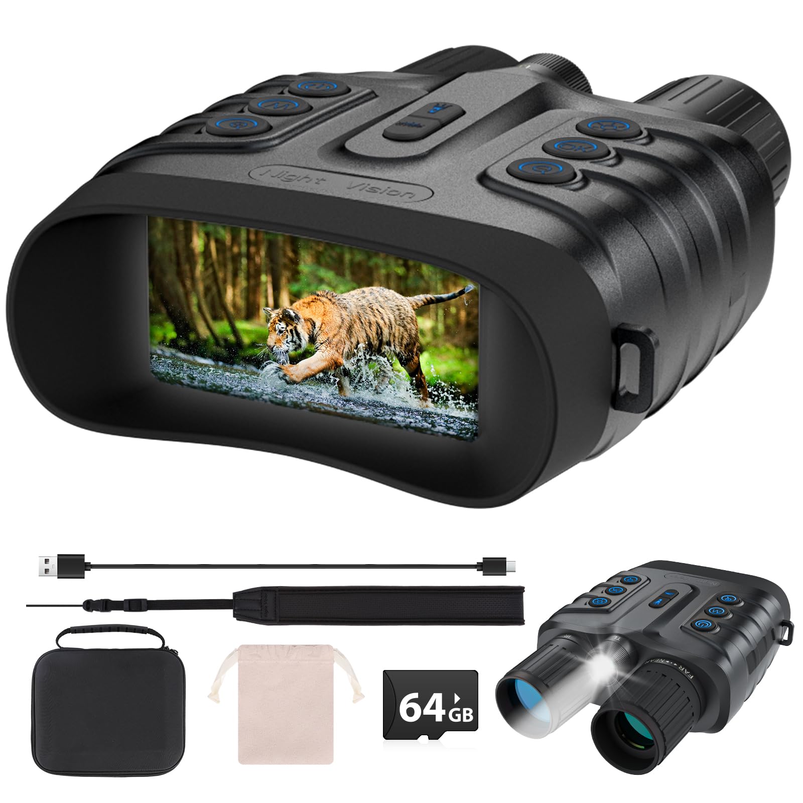 Photo 1 of Night Vision Goggles,4K Full-Color Night Vision Binoculars for Adults with 3" HD Screen, 10000mAh Battery & 1968FT Night Vision Range,64GB Card,850nm Infrared,8X Zoom, Ideal for Camping & Hiking