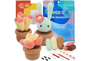 Dasonwin Crochet Kit for Beginners,Cactus Crochet,Crochet Cactus kit with Step-by-Step Video Tutorials,Crochet Crafts for Adults (B)