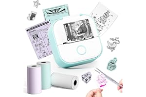 Memoqueen Mini Sticker Printer T02 Print Pods Mini Printer, Portable Thermal Printer, Kids Gift for Chirstmas, Journal, Memo, DIY Scrapbook, Travel, Compatible with iOS & Android, Green