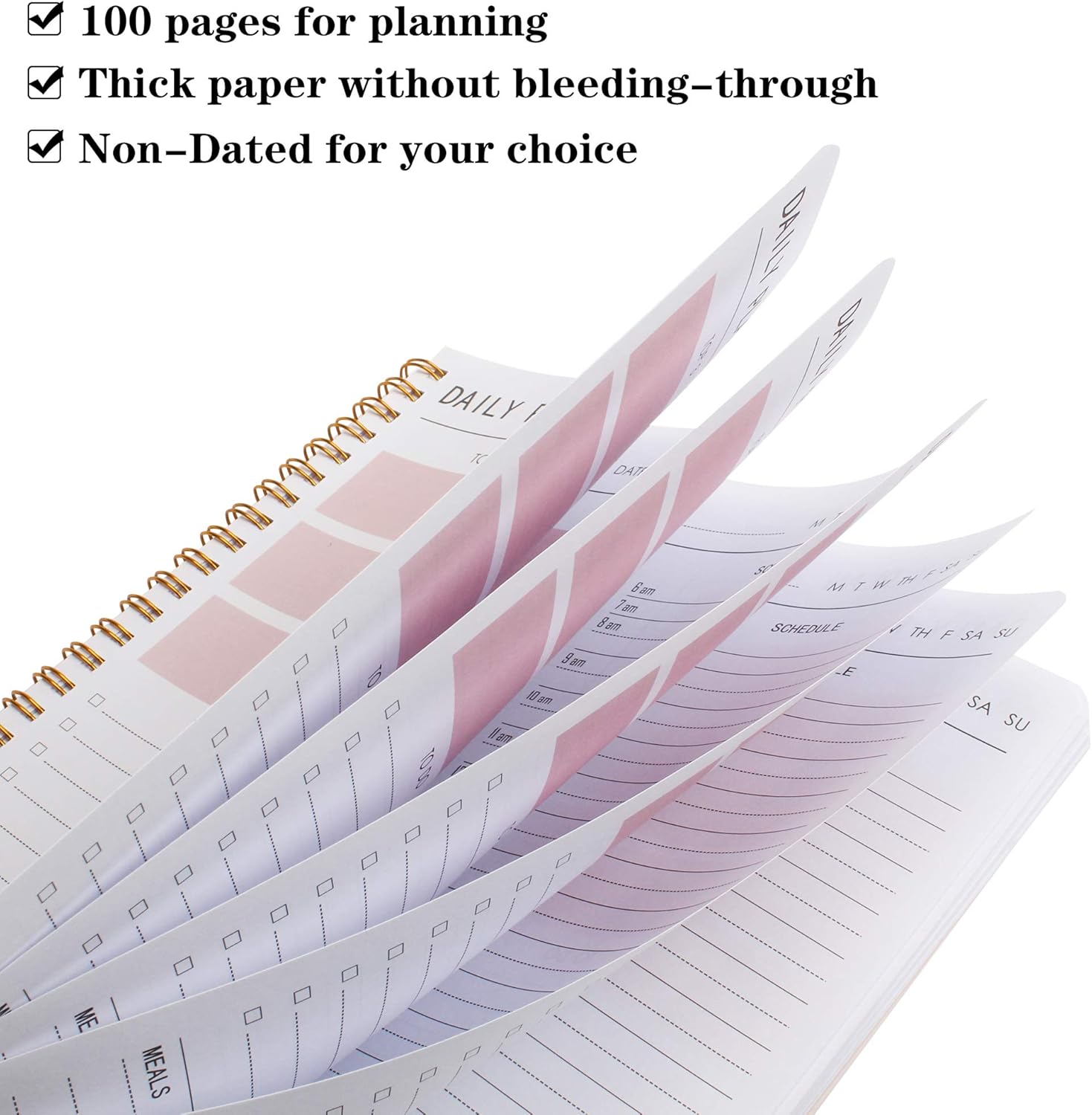 Daily Planner Hourly Schedules Appointment Planner Undated with to-Do List, Meals, Notes 10"X7.3", Flexible Cover, Twin-Wire Binding : Office Products