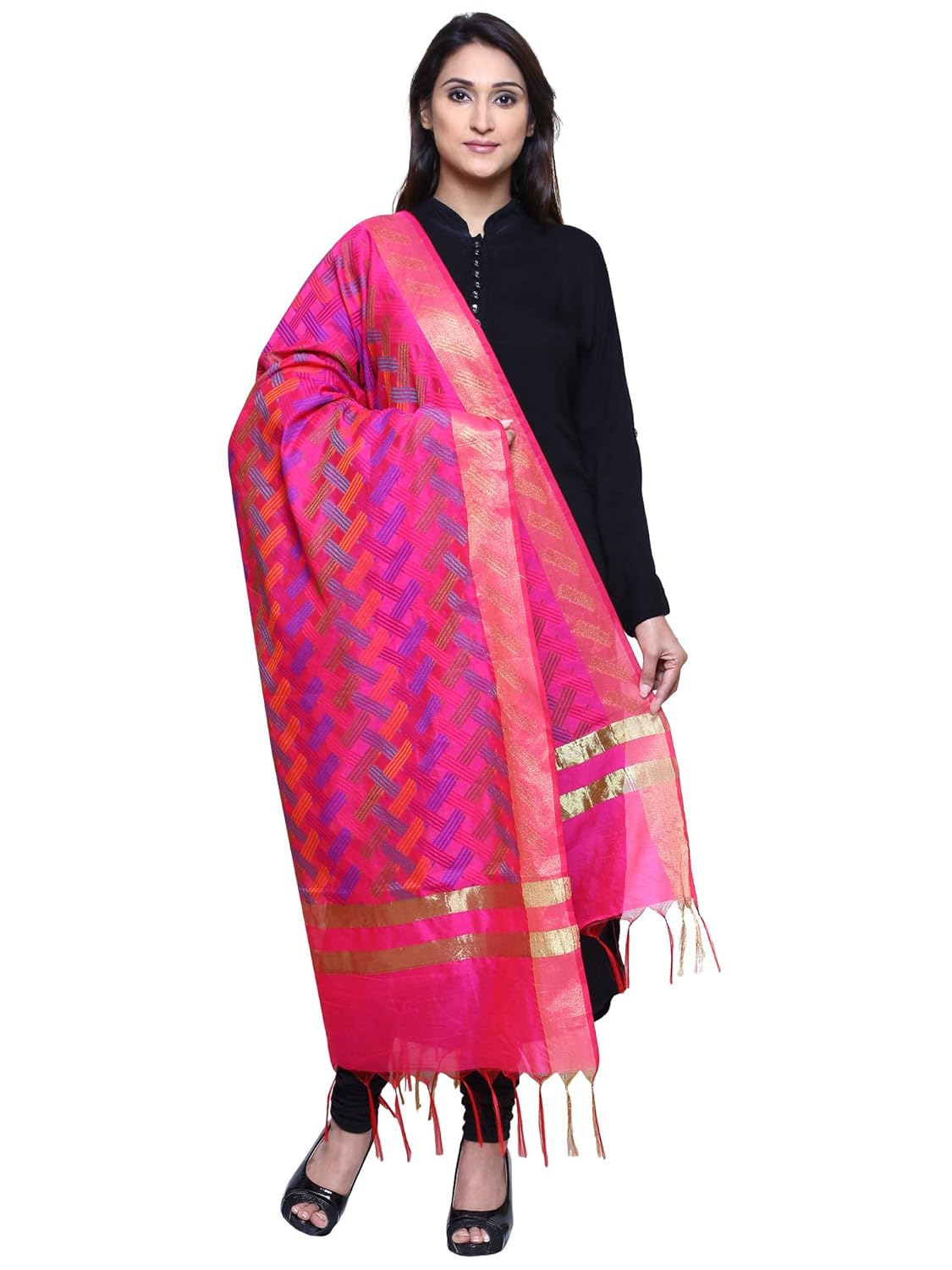 loom legacy women dupatta silk cotton blended jacquard dupatta (rk-3157_magenta_90x250 cms)