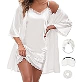 EPLAZA Bride Robe for Wedding Day Set Bridal Robes Satin Robe with Sexy Silk Lingerie for Bachelorette Party Getting Ready