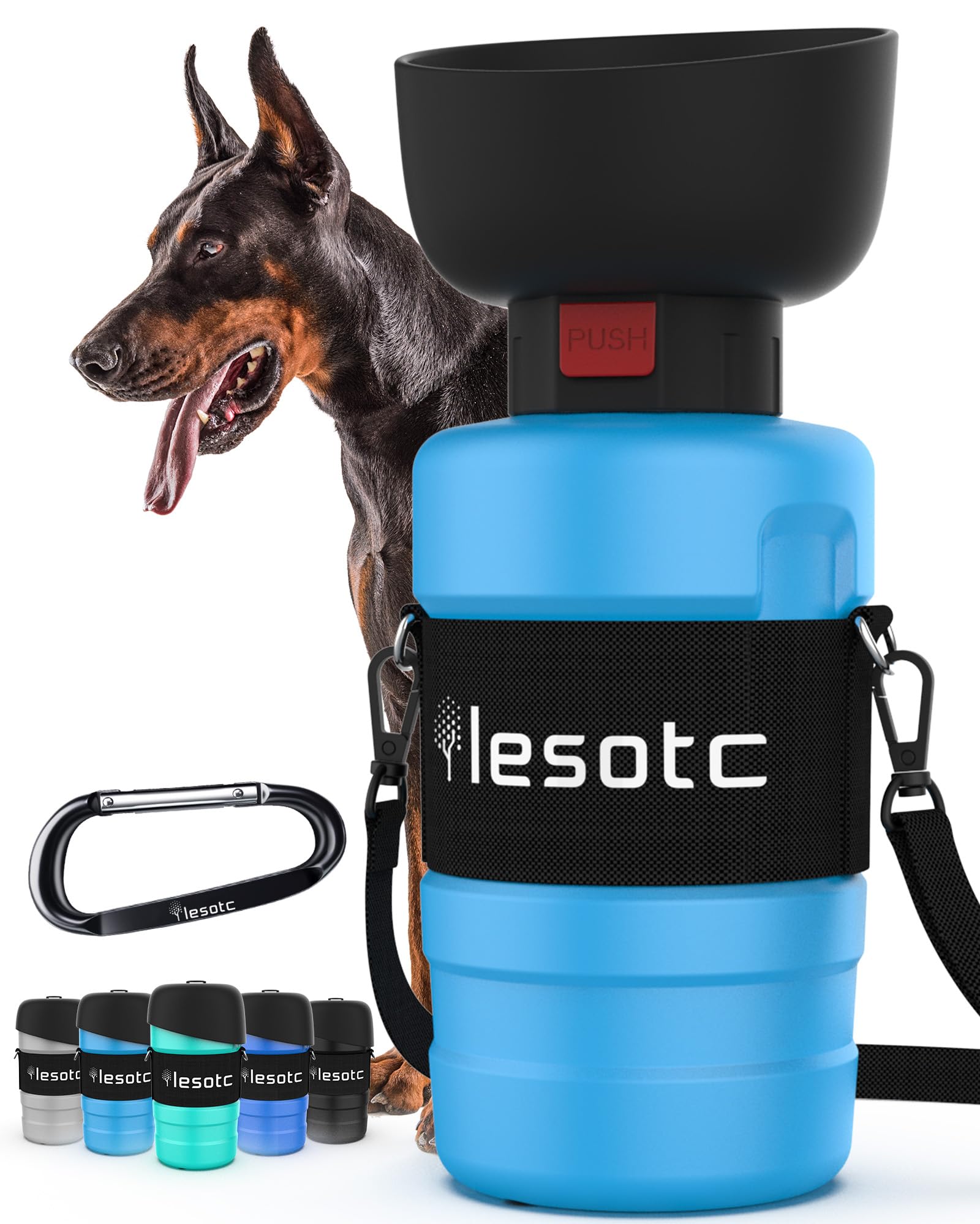 Photo 1 of Lesotc Dog Water Bottle, Portable Water Dispenser with Water Bowl, Leak Proof Pet Travel Squeeze Bottle, Puppy Essentials Dog Stuff Accessories for Outdoor Walking, Hiking, Camping Doggie Gift