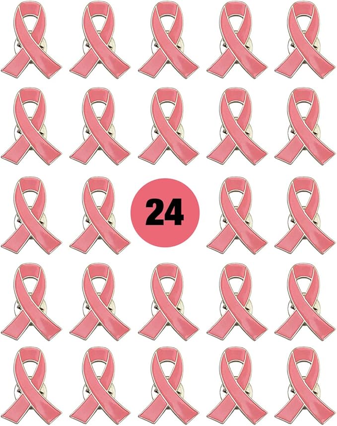24 Pack Breast Cancer Awareness Lapel Pins Pink Hope Ribbon