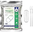 ATLEMISME Empty Vegan Capsules Size 00 - Vegan Capsules Empty (100 Count) Empty Capsules DIY Vegetable Capsule Filling - Veggie Capsules Empty Caps with 2 Micro Lab Spoons for Capsule Filling
