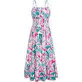GRACE KARIN Summer Dresses for Women 2026 Vacation,Smocked Floral Maxi Dress,Boho Beach Sundress with Pocket Fashion Clothing