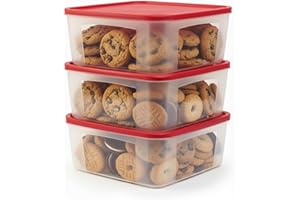 ADECTA Cookie Storage Containers Airtight - 3-Pack 3.7L Square Plastic Containers With Lids for Baked Goods, Cupcake Storage 