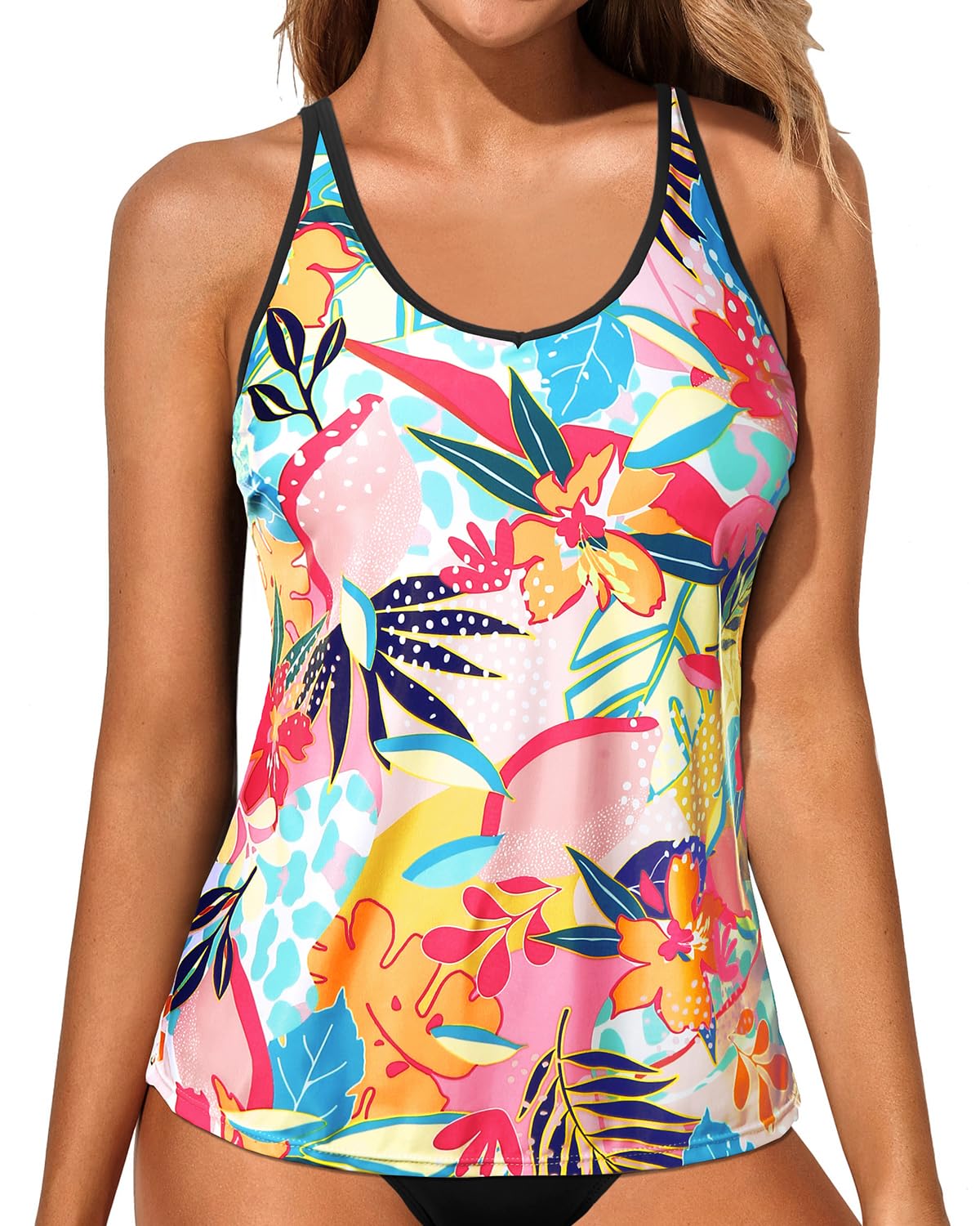 Photo 1 of Yonique Womens Tankini Top Only Athletic Swim Top Modest Tankini Swimsuit No Bottom Colorful Floral S