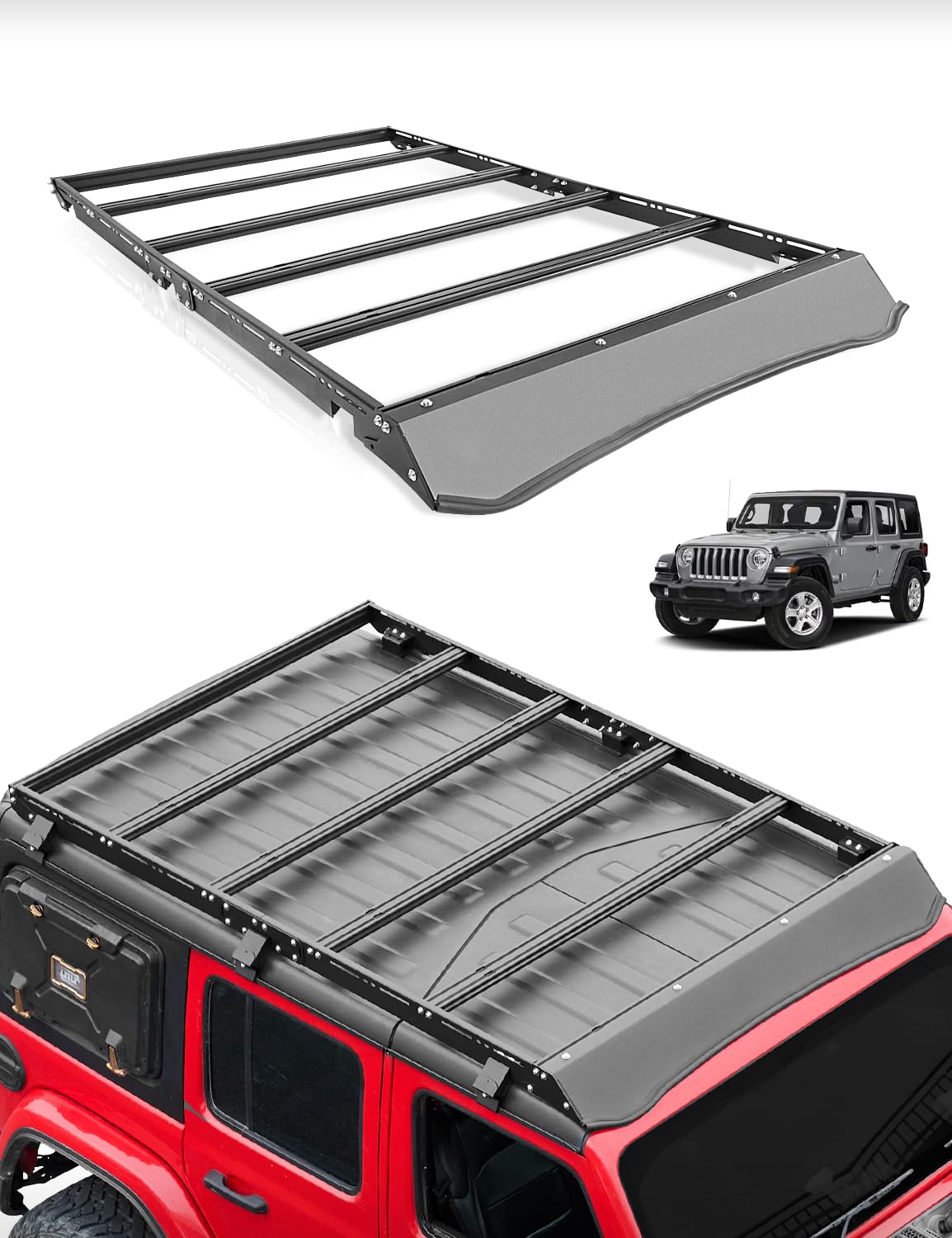 Photo 1 of JROAD Wrangler JL Hard top Platform Roof Rack,Full Length Cargo Carrier Basket Cross Bars fit for Jeep Wrangler JL 2018-2025 4 Door Hardtop, Rooftop Storage Carrier Luggage Rack