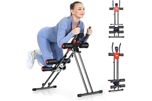 Goplus Foldable Core Abdominal Trainer, AB Workout Machine Exercise Equipment with 3 Adjustable Levels, LCD Display, Ab Crunc