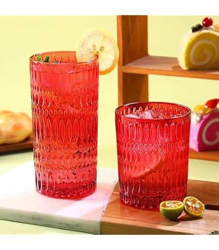 Loivttvv Vintage Drinking Glasses Set Of 8 – 14 Oz Highball & 10 Oz Ribbed Cups, Sunflower Design