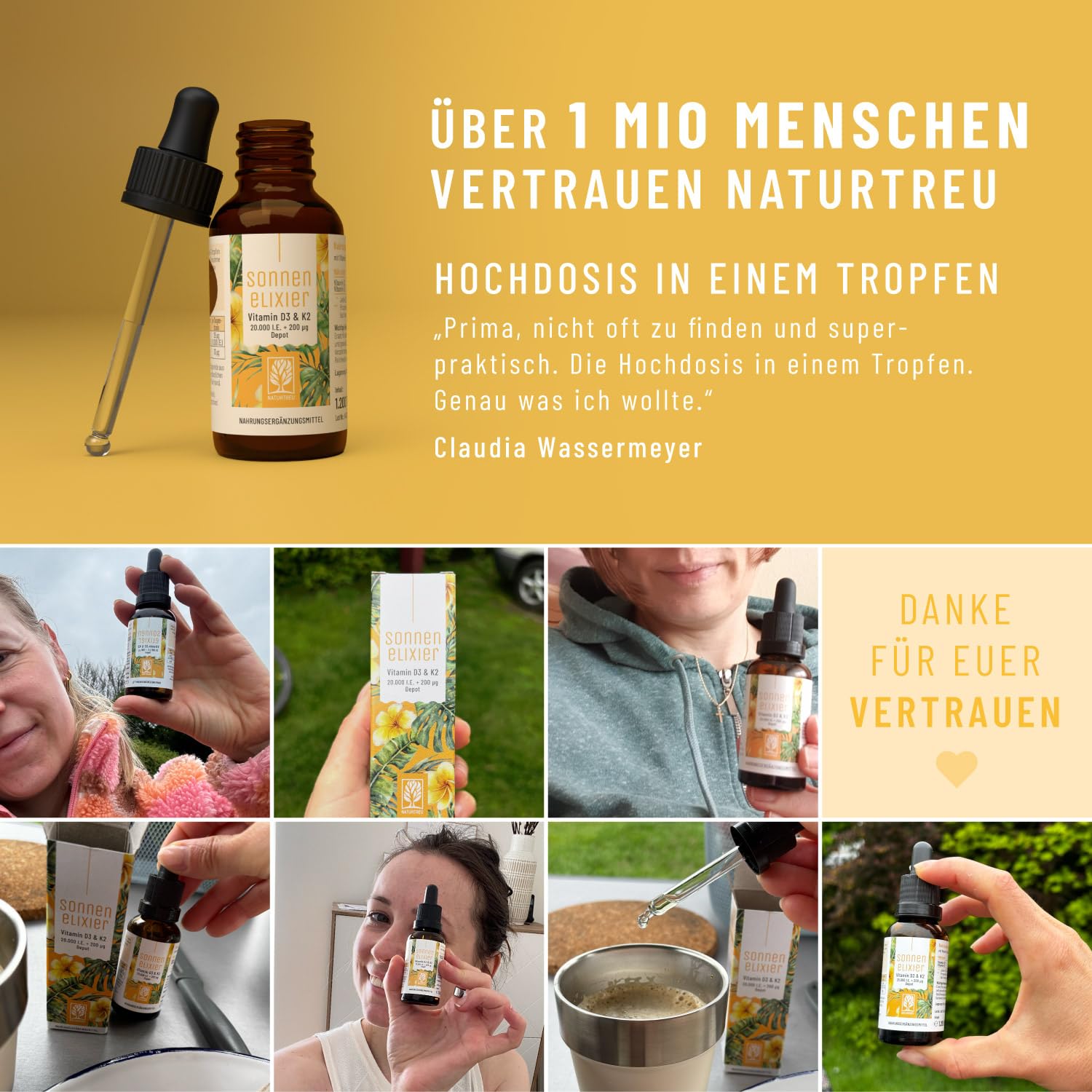 NATURTREU® Vitamin D3 K2 Tropfen hochdosiert & vegan - 20.000 I.E Vitamin D3 + K2 MK7 200 mcg pro Dosis (Depot) 9