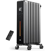 DREO Oil Filled Radiator Heater for Indoor Use, 8 Safety Protection, 1500W Electric Heaters for Large Room, 8 Fins, with Remote, 4 Modes, Digital Thermostat, 24H Timer, Quiet