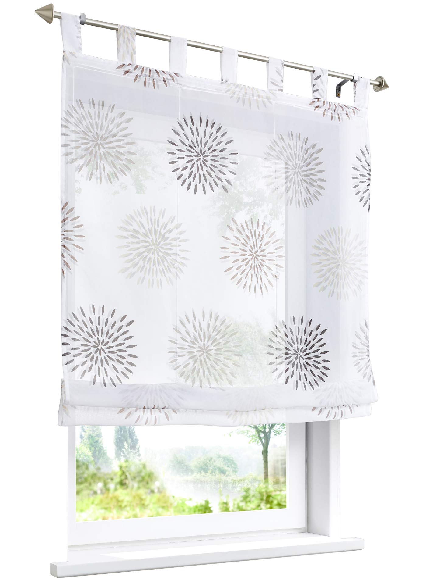 Bailey Roman blind with U-hook - circle motifs roller blinds transparent curtain BxH 80x140cm Brown With Loops