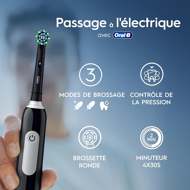 Brosse à Dents Electrique Pro 1 avec Brossette de Rechange, Noire