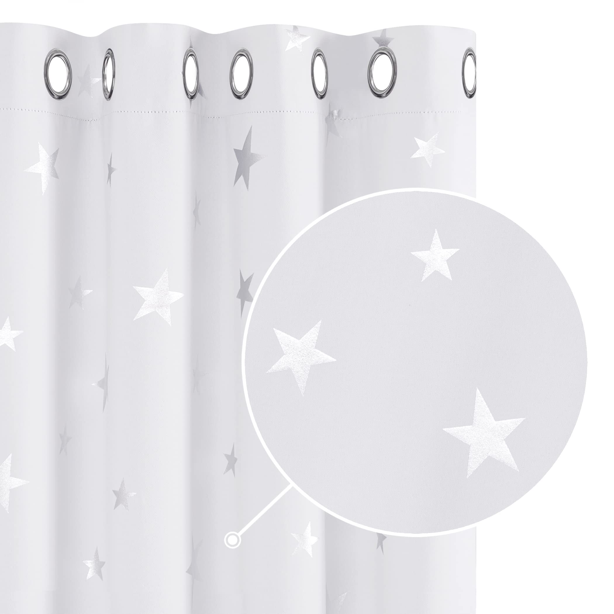 Deconovo Star Curtains Foil Printed Eyelet Blackout Curtains Bedroom Window decoration for Kids 52 x 84 Inch Silver Grey 1 Pair