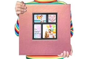 Self-Adhesive 4-Ring Photo Album, Magnetic 62 Sticky Pages for Photo 8x10, 3x5, 4x6, 5x7, Large Magnetic Scrapbook Leather Co