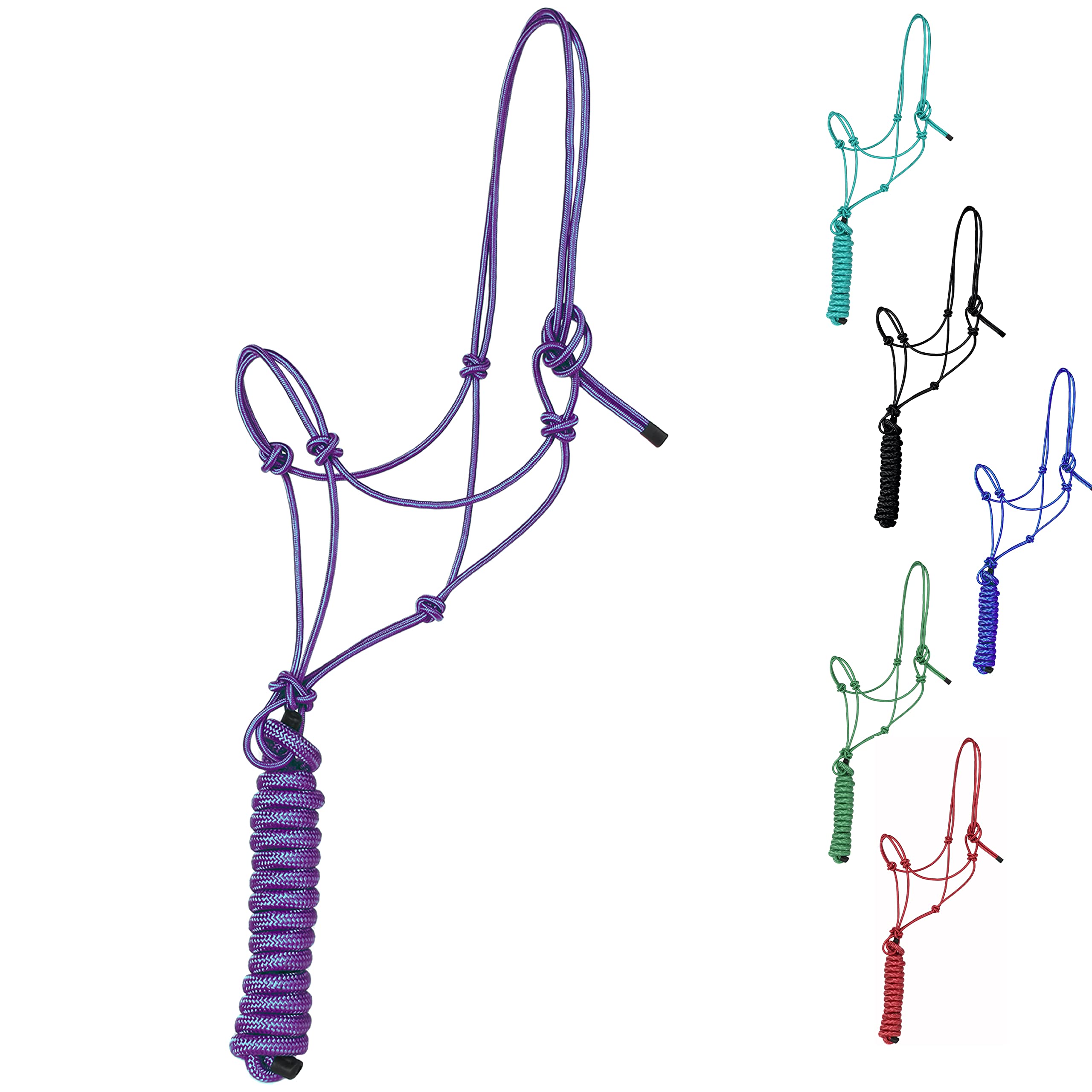 Majestic Ally 1/4" Rope 4 Knot Stiff Polyester Training Halter with 10’ Matching Lead Rope for Horses – Full (Purple, Full)