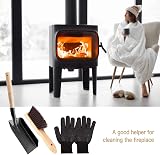 Esoes Fireplace Shovel Brush Set Long Wooden Handle Ash Dust Pan + Gloves view 5