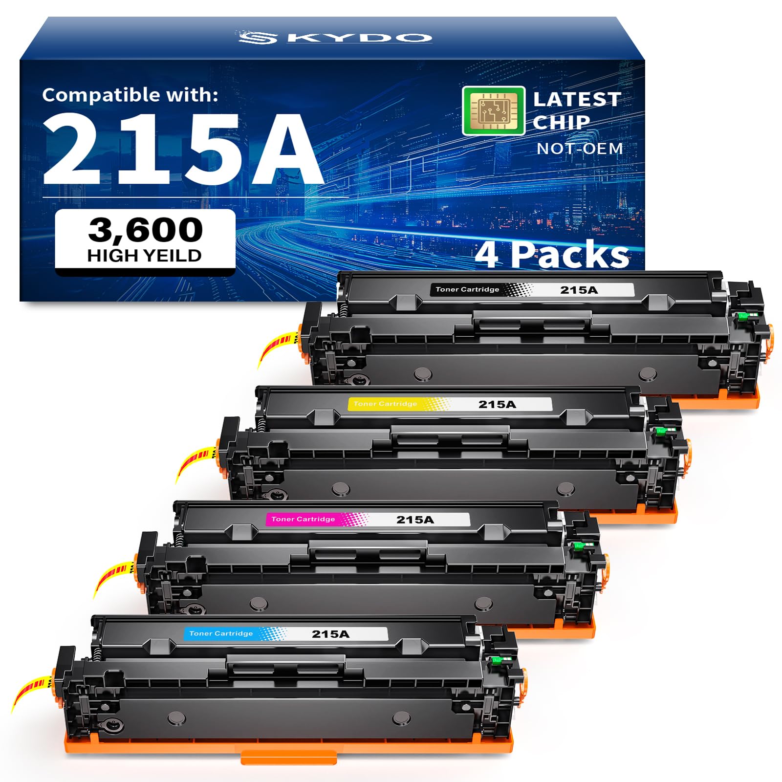 Photo 1 of (With Chip) Compatible 215A Toner Cartridges 4 Pack Replacement for HP 215 A 215X Cartridges W2310A W2311A W2312A W2313A Use with Color Pro MFP M183fw M182nw M182n M155a M155nw Printer (BK/C/M/Y)