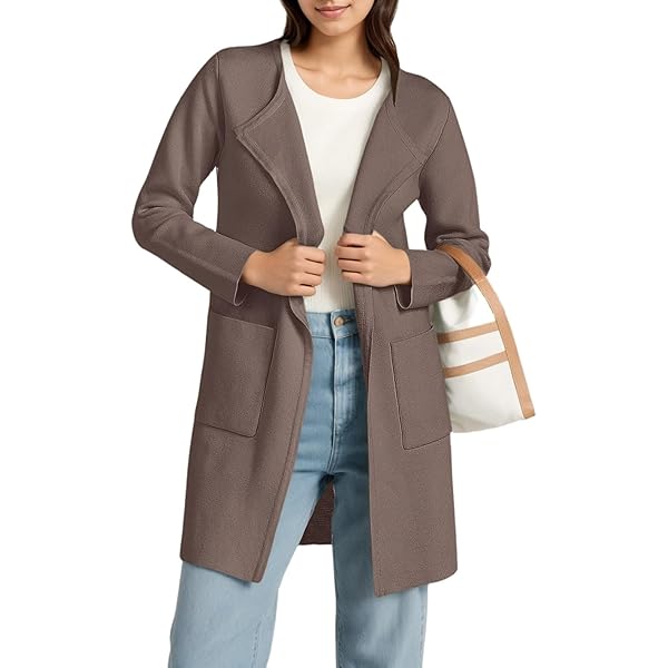 CHICWISH Women Open Front Knit Long Cardigan Side Pocket Long Sleeve