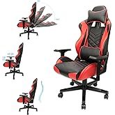 Gaming Chair - Adjustable Video Game Chairs with PU Leather, Computer Chair with Lumbar Support & 180° Recline, Easy to Assem