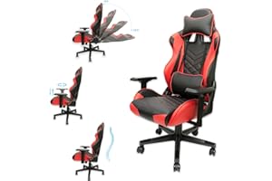Gaming Chair - Adjustable Video Game Chairs with PU Leather, Computer Chair with Lumbar Support & 180° Recline, Easy to Assem