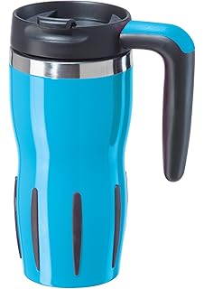 Amazon Com Oggi Lustre Stainless Steel With Plastic Liner Lid And Base Travel Mug 14 Ounce Black Travel Coffee Mug Tumblers Water Glasses