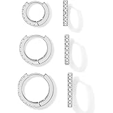 micuco 3 Pairs Small Hoop Earrings Tiny Cartilage Earrings for Women Cubic Zirconia Earrings Huggie Hoop Ear Piercing Earrings for Men 8mm 10mm 12mm