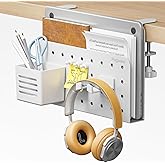 PEGZONE Side Storage Organizer, No Drill Under Desk Laptop Holder, Clamp-on Shelf With Pegboard Accessories, Hanging Mount, F