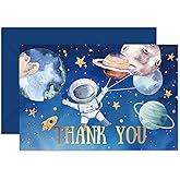 JarThenaAMCS 24Pcs Outer Space Thank You Cards with Envelopes and Stickers Galaxy Astronaut Greeting Cards Blue Gold Foil Blank Note Cards for Birthday Baby Shower