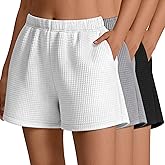 Ficerd 3 Pack Women's Sweat Shorts Waffle Knit Elastic High Waisted Lounge Summer Casual Comfy Outfit with Pockets