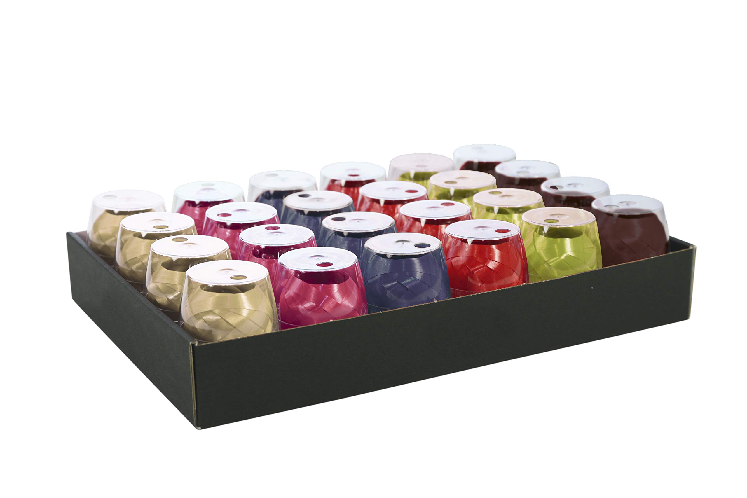 Clairefontaine 611100C - A Tray of 24 Smooth Ribbons - Gift Wrapping Ribbon - Ast Colours: Ecru, Cyclamen, Aubergine, Red, Cactus, Brown - Dimensions: 10mx7mm