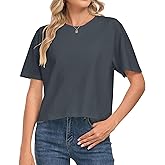 KateModa Women's Short Sleeve Crop Tops Cotton T Shirts Crew Neck Summer Clothes Casual Loose Solid Tees