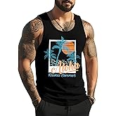 Beach Tank Tops Mens Sleeveless Palm Tree Graphic Shirts Muscle Workout Tank Top Summer Vacation Shirt