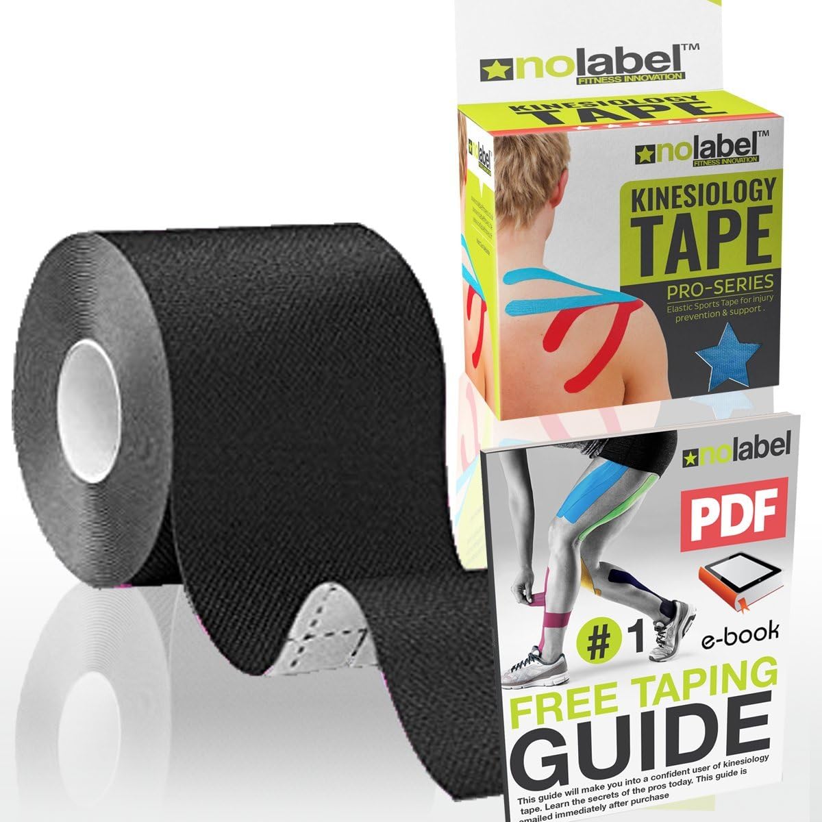 NO LABEL Black Kinesiology Tape Uncut, 5m Roll Un-Cut Black Body Tape, Black Sports Tape, Black Medical Tape