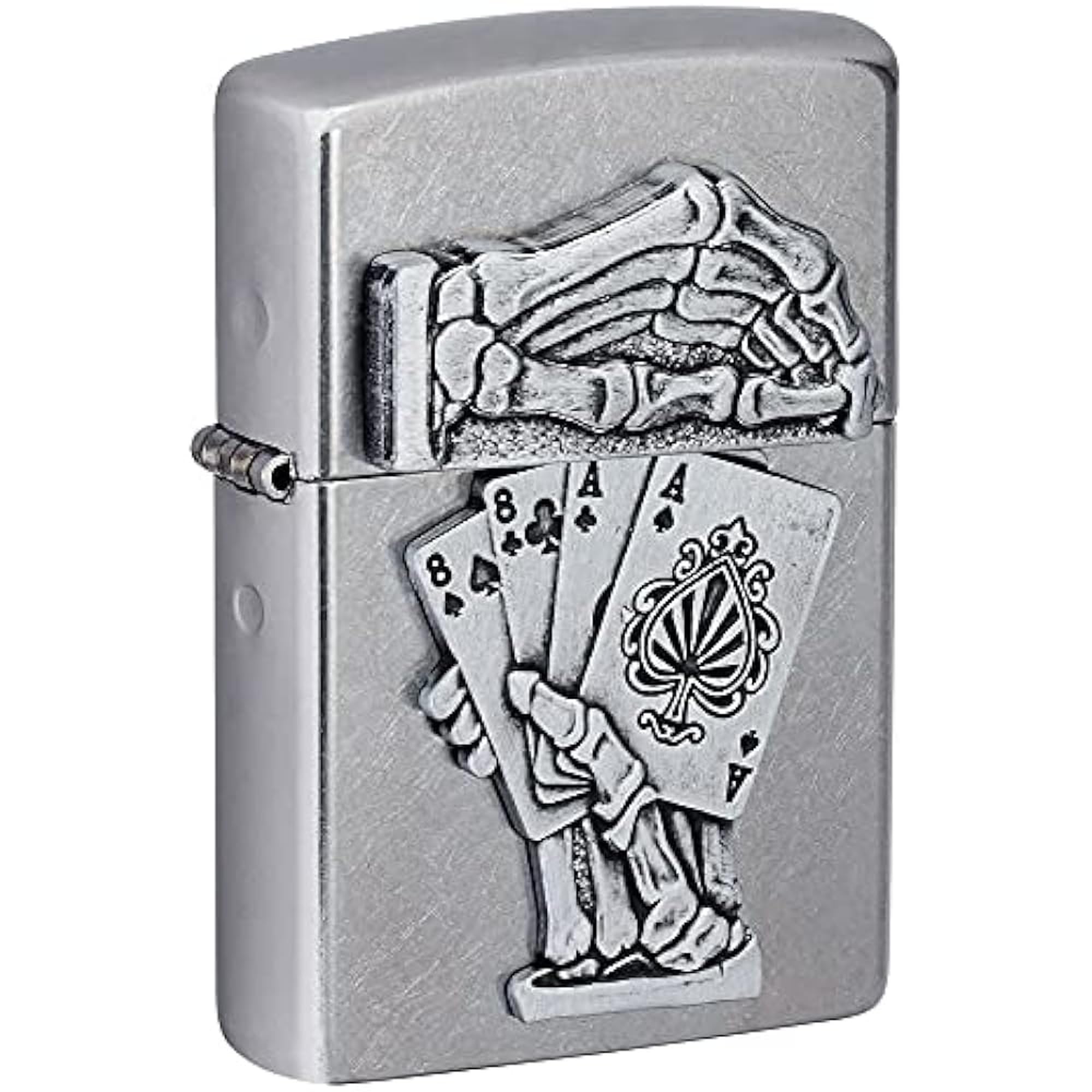 Zippo Windproof Lighter - Dead Mans Hand - Street Chrome Finish with Emblem - Refillable - Reusable - Windproof Design - Gift Box - Made in USA