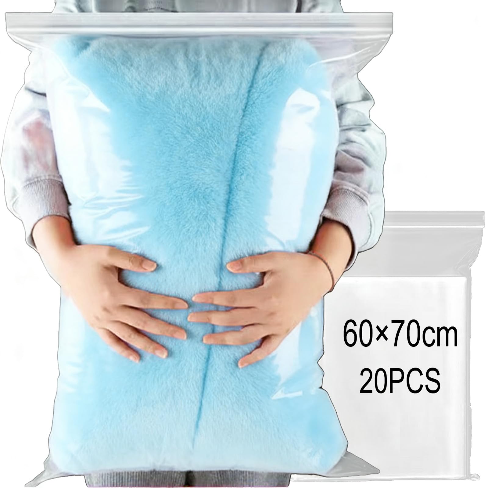 GESDYO 20PCS Large Travel Clothes Storage Bags Clear Seal Bags Waterproof Luggage Organiser Resealable Plastic Luggage Pouch Ideal for storing large coats, clothes, quilts etc. 60×70CM