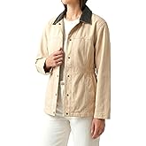 GALMINT Barn Jackets for Women Contrast Collar Utility Jacket Zip Up Drawstring Waist Barn Coats 2025 with Pocket