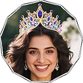 Yean Light Up Blue Rhinestone Crown Gold Crowns Tiaras Bridal Hair Accessories for Women (Gold Blue-Color Light, One Size)