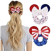 4th of July Hair Scrunchies Mouse Ear Accessories for Women Girls Independency Day Mice Ears Hair Ties Sequins Hair Bow Scrun