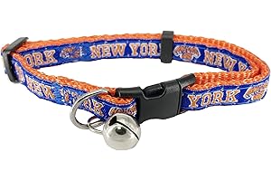 Pets First NBA NY Knicks Adjustable Break-Away Cat Collar with Licensed Team Name & Logo. Cute & Fashionable Basketball Sports Collar with Metal Jingle Bell, Team Color (KNX-5010)