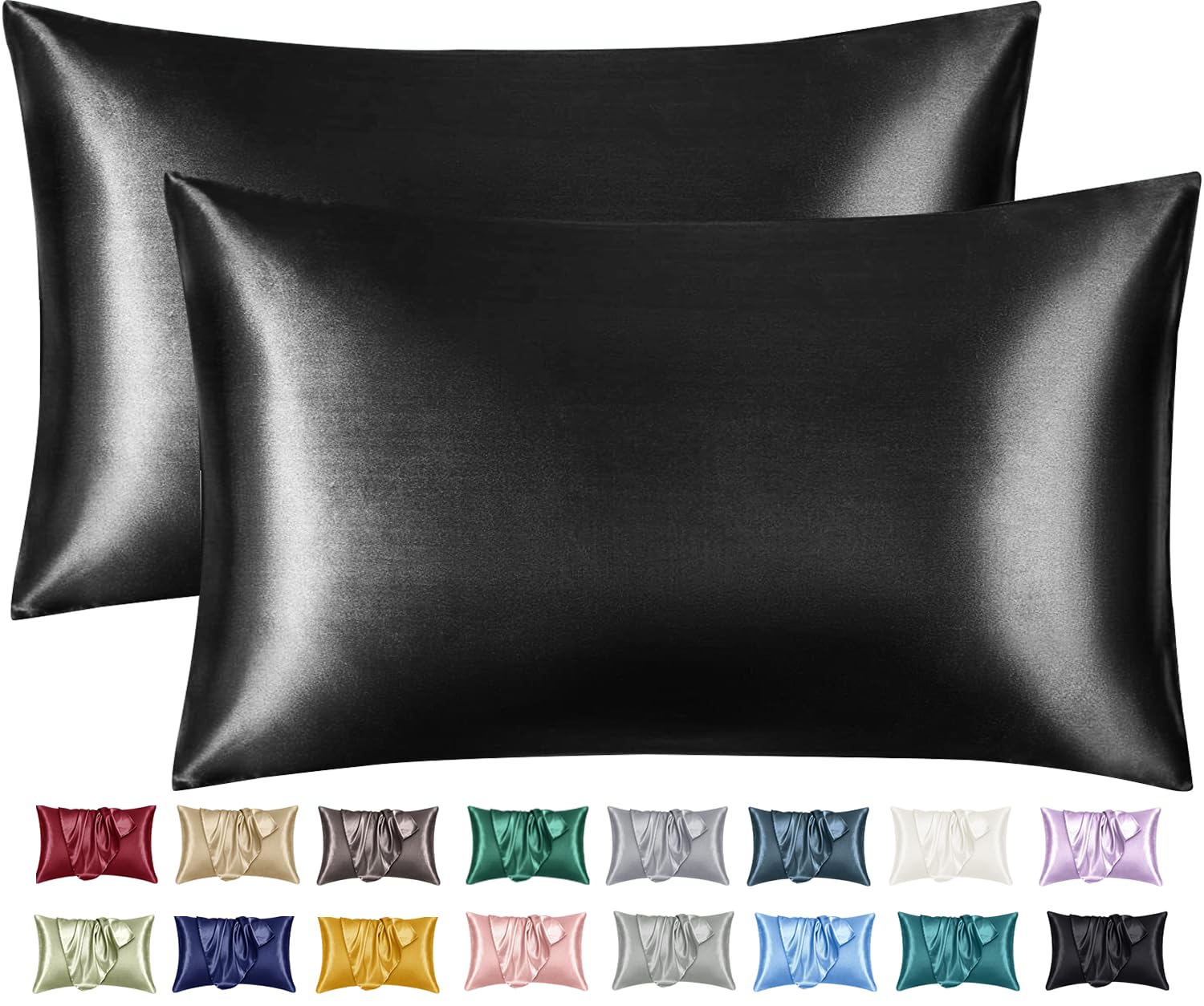 Imperial Rooms Satin Pillowcase 2 Pack– Satin Silk Pillowcases for Hair and Skin Gifts for Women – Black Pillow cases with Envelope Closure (50x75 cm)