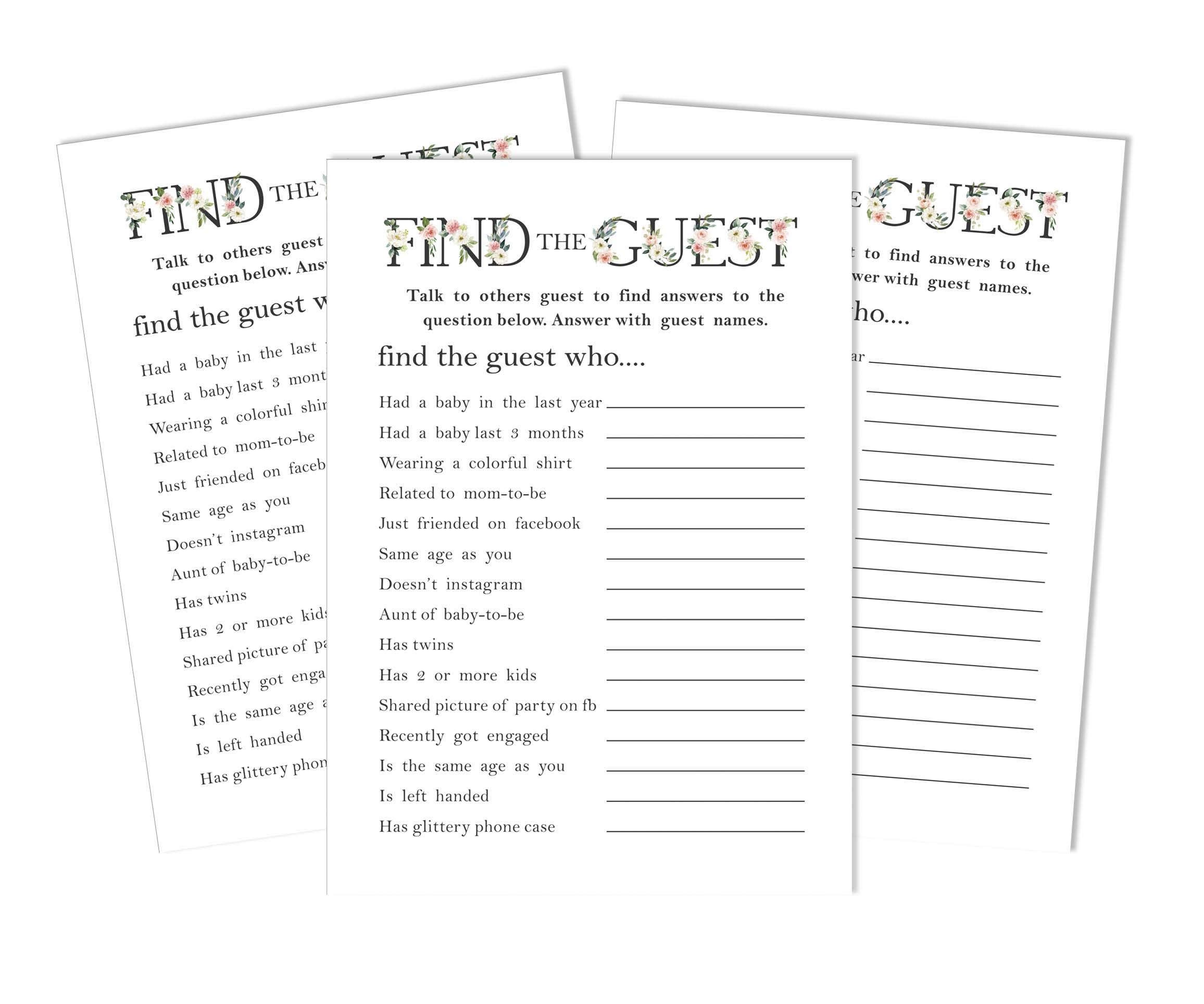 Inkdotpot 50 Find The Guest Baby Shower Game Party Supply Gender Neutral Icebreaker Party Game
