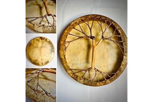 TERRE Handmade Shaman drum Frame Drum round 16" 18" 20" with goat skin Tree style on the back and handle Embrace Nature's Rhythms Authentic Native American Style Soul-Stirring Beats (16 inch)