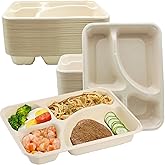 HningBuyox 50 Pack Compostable Paper Plates, Heavy Duty Sugarcane Fiber Compartment Plate, Microwave Safe Divided Tray for Adults, for Meal Prep, Buffets, Dips, Picnic, School,Party, Freezer Safe